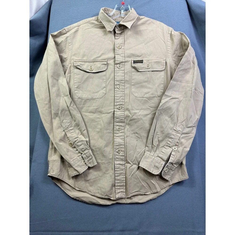 VTG Polo Ralph Lauren Men Tan Cotton Twill Work Shirt Utility Button Down Size M
